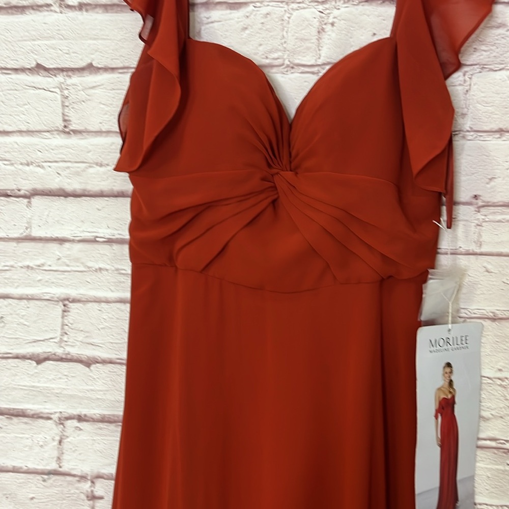 Mori Lee Madeline Gardner Chiffon Off Shoulder Ruffled Gown in Cinnamon … - Picture 5 of 14